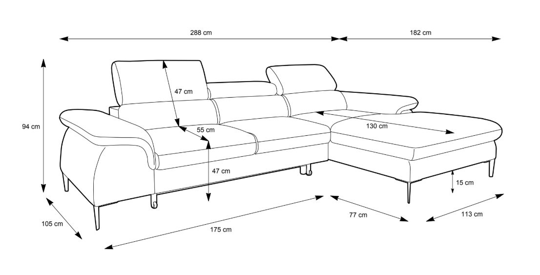 BLUM Narożnik na wysokich nóżkach, z regulowanymi zagłówkami obity tkaniną Vogue - zdjęcie produktu